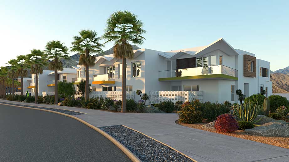 Rendering of Elan Townhomes during the day
